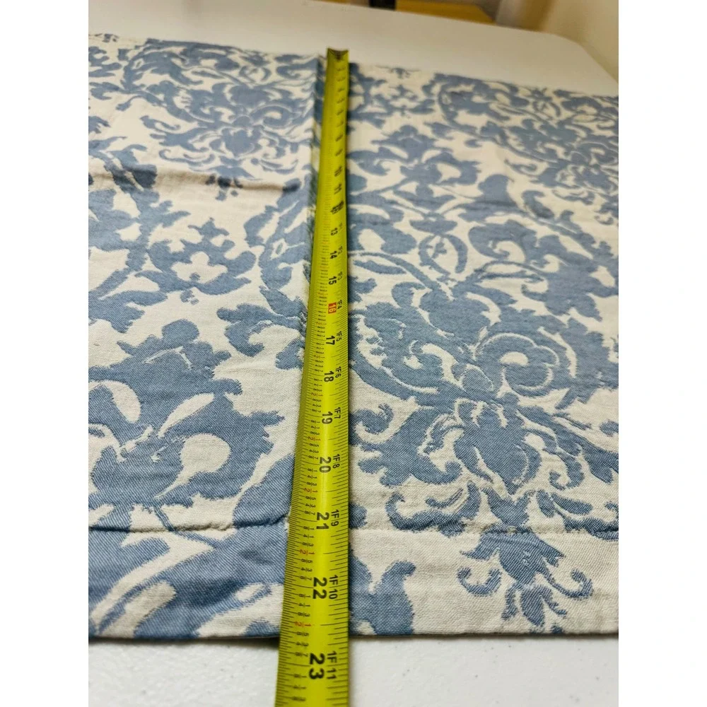 Pottery Barn Blue Damask Floral Pillowcases Set of 2 Linen Blend Standard Shams